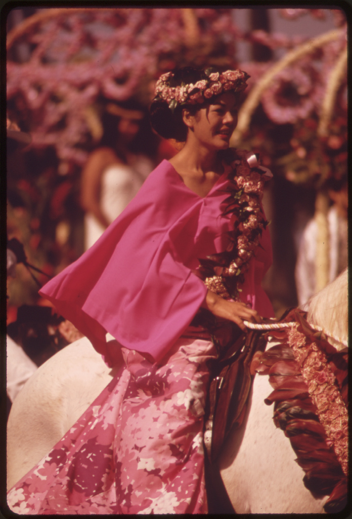 Aloha Day parade, one of many festivities during annual Aloha Week, October 1973