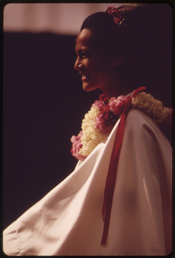 Dressed for Aloha Day parade during annual Aloha Week festivities, October 1973