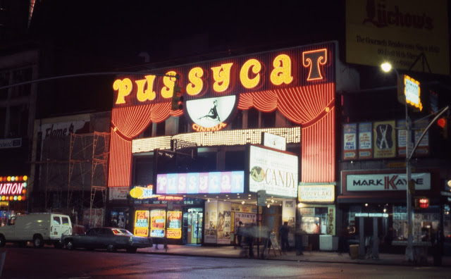 PUSSYCAT THEATER 1970S on Broadway at Night NY