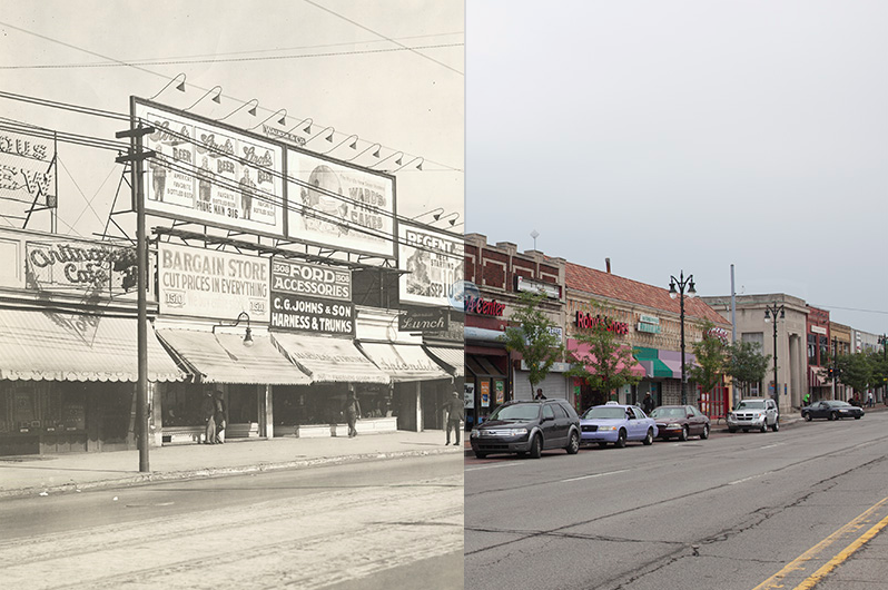 Woodward Avenue Businesses, 1915 and 2013.