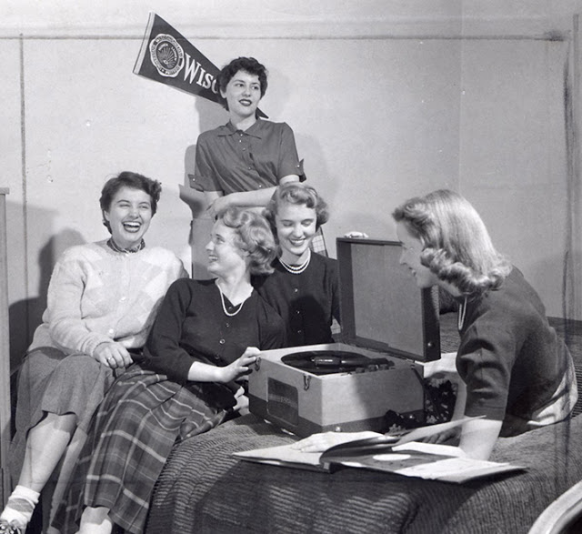 A record party with Elizabeth Waters Hall residents, ca. 1950s.