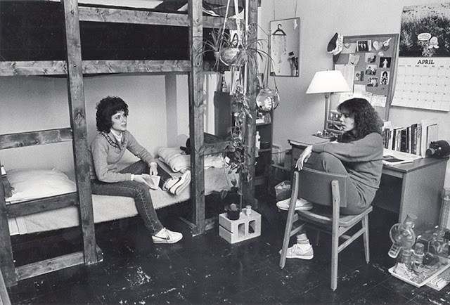 Students in dorm room, ca. 1980s.