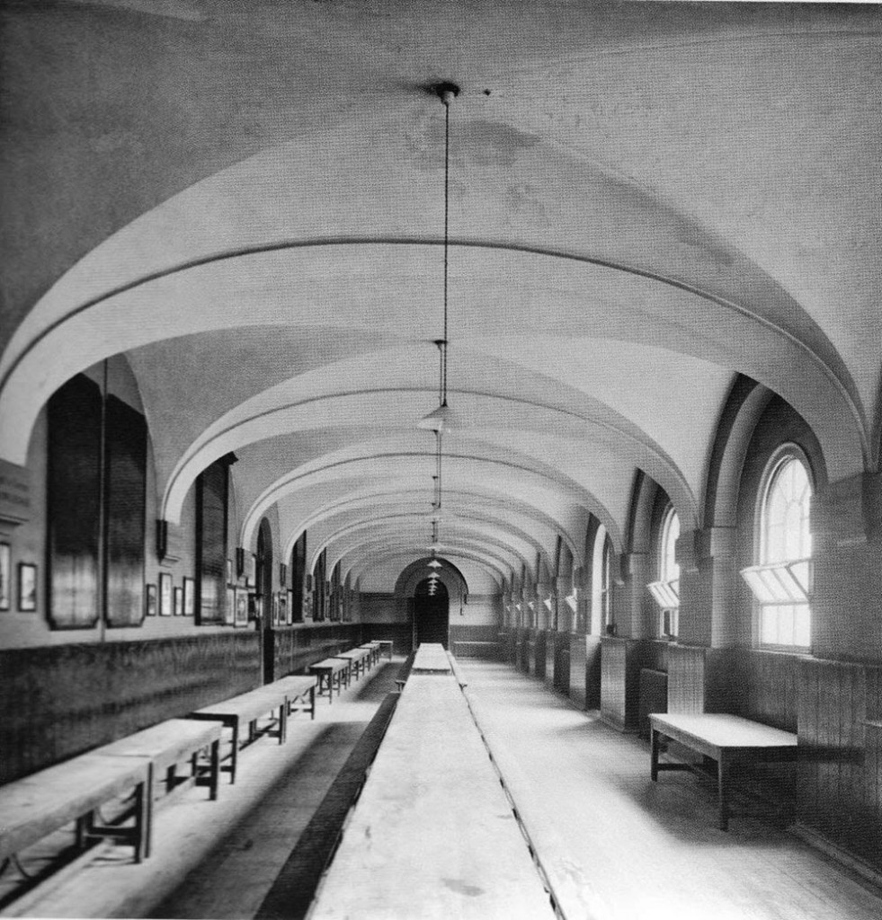 The Foundling Hospital, ca. 1912. The Boys’ Dining Room with bench seating.