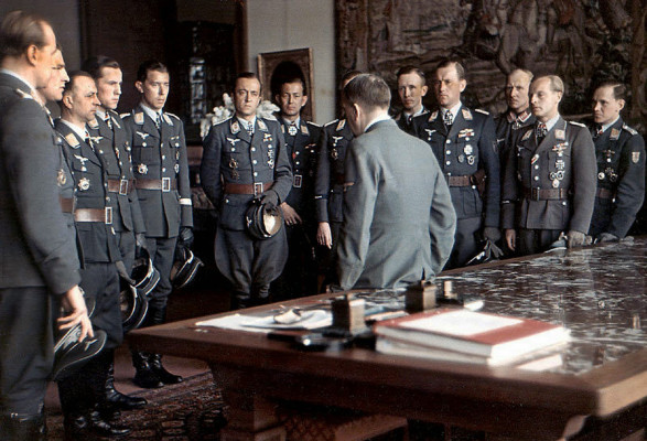 Luftwaffe aces meet Hitler after an awards ceremony at the Berghof, April, 1944