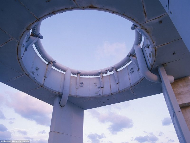 A launch ring restored at the Apollo Saturn Complete 34. 'In 1998, the launch ring at Complex 34 was sandblasted and painted to protect it from weathering,' said Mr Miller.