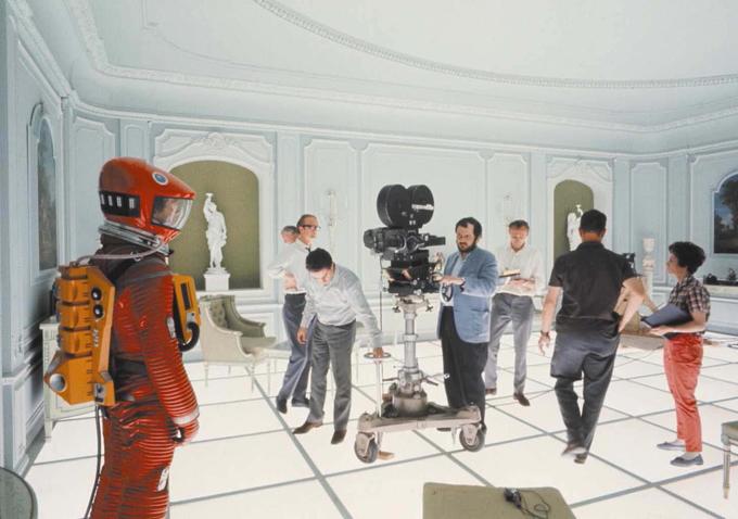 On the set of '2001' with Kubrick and Keir Dullea 1968