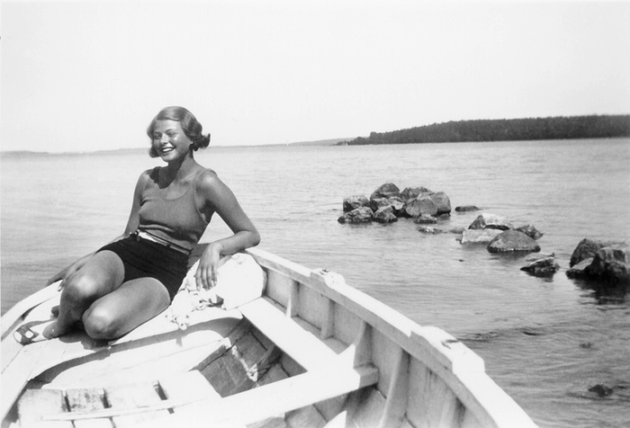 Sunbathing in a boat on Lake Mälaren just outside Stockholm, c1932, when Bergman was around 18