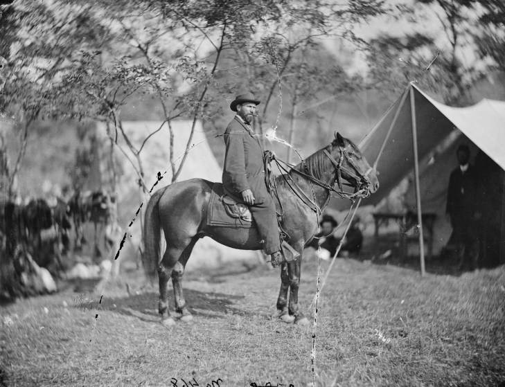 Antietam, Md. Allan Pinkerton ("E. J. Allen") of the Secret Service on horseback, Oct. 1862.