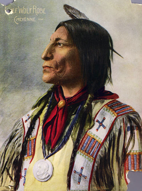 Cheyenne Chief Wolf Robe. Color halftone reproduction of a painting from a F. A. Rinehart photograph. 1898. Source - Denver Public Library Digital Collections.