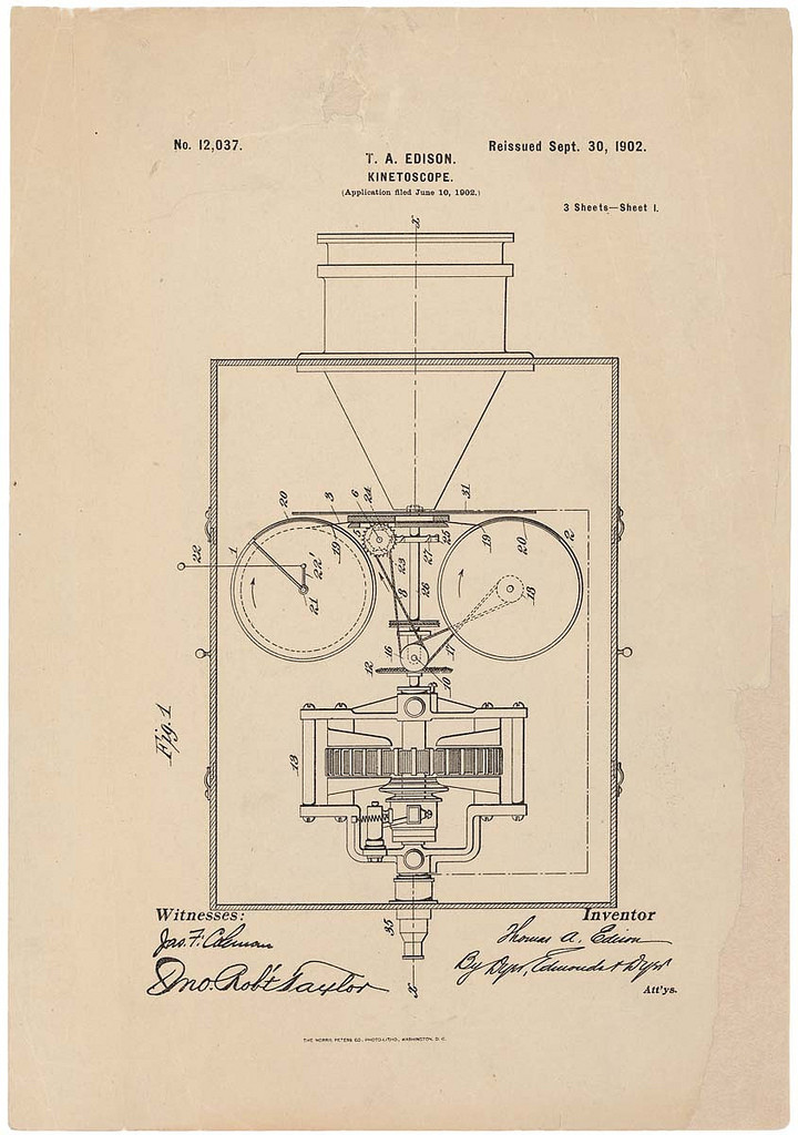 T.A. Edison's "Kinetoscope" Patent drawing