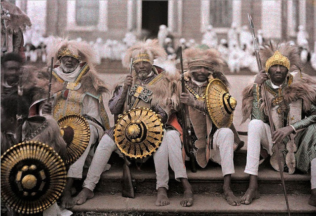Ethiopian veterans in traditional attire, photographer Robert Moore, 1930.