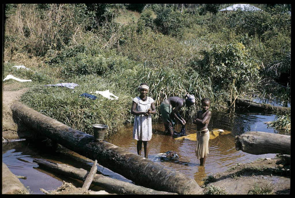 Girls washing clothes in the river. William Gotwald Liberia mission slides, 1957-1960. ELCA Archives scan. http://www.elca.org/archives