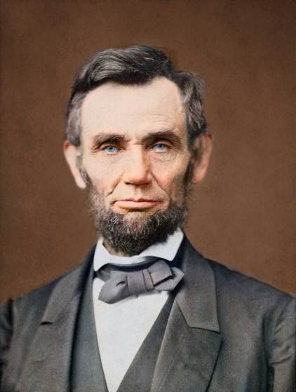 Abraham Lincoln, head-and-shoulders portrait, facing front. 