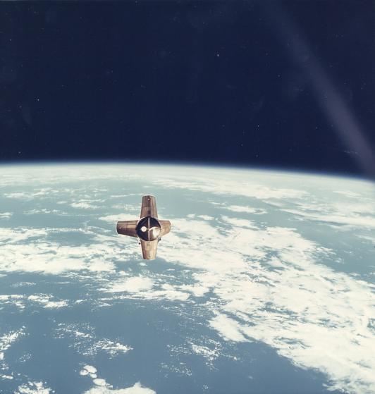 The view from Apollo 7 during the Saturn Rocket's third stage separation and transposition maneuvers in Oct. 1968. Photo © Bloomsbury Auctions