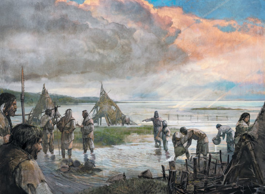 8000 B.C.: After retreating inland from a storm, a group of hunter-gatherers in Doggerland return to find their camp flooded. Eventually there would be no dry land to come back to. source