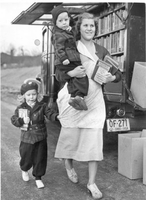 Taking the kids to the bookmobile in Columbia Park, 1940