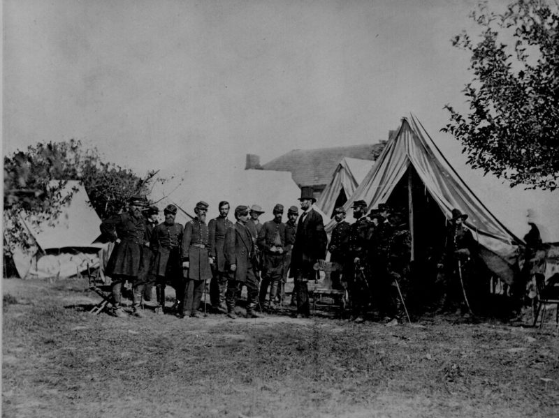 President Lincoln visiting the Union Army at the battlefied at Antietam MD