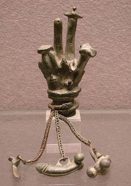Hands like these stood in sanctuaries attached to poles and were carried in processions. source