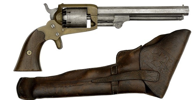 Extremely rare Confederate Cofer Third Type Revolver in its original holster as captured by 11th Maine Captain S.H. Merrill.