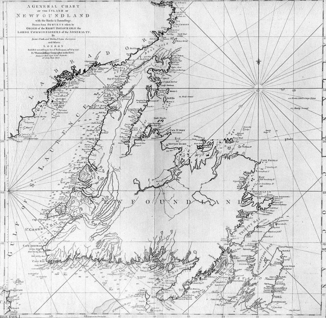 James Cook's 1775 chart of Newfoundland.Source