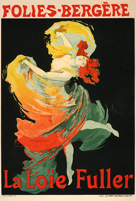 Poster featuring Loïe Fuller at the Folies Bergères by Jules Chéret. Source
