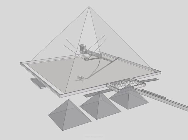 Transparent view of Khufu's pyramid from SE. Taken from a 3d model.Source