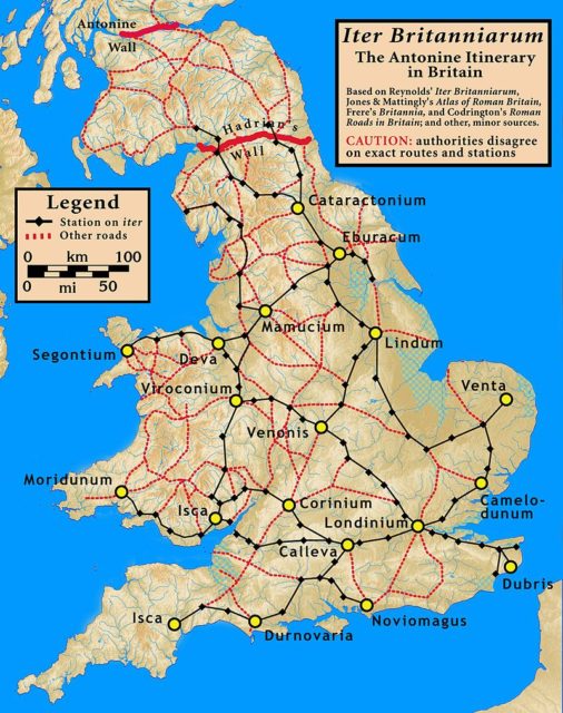 A map of the known Roman road network, highlighting the routes included in the Antonine Itinerary.source