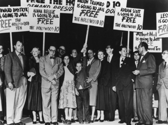 Members of the Hollywood Ten and their families in 1950, protesting the impending incarceration of the ten