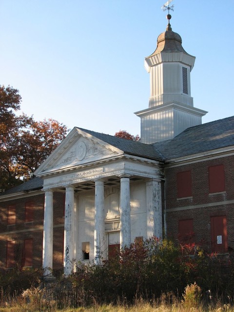 he administration building on the former grounds of metropolitan state hospital Waltham MA. This is the last unrenovated building.