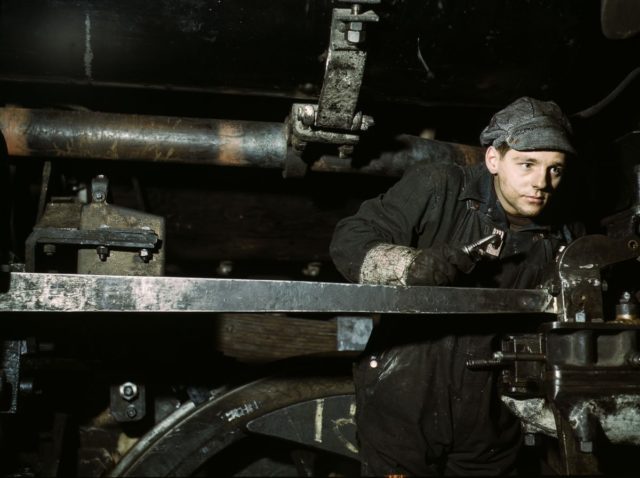 A young worker at the 40th Street shop of the Chicago & North Western Railroad.