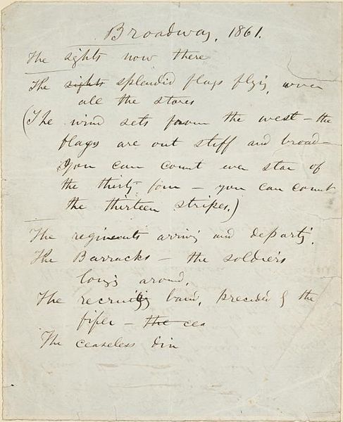 Manuscript Whitman Broadway 1861