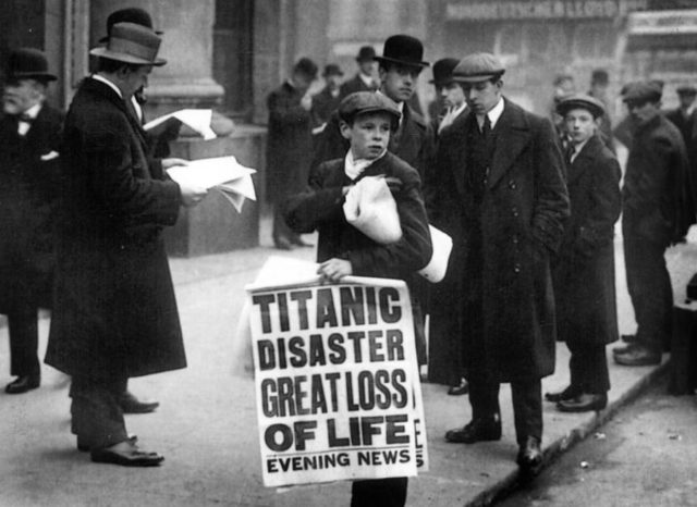Newsboy announcing the sinking of the titanic