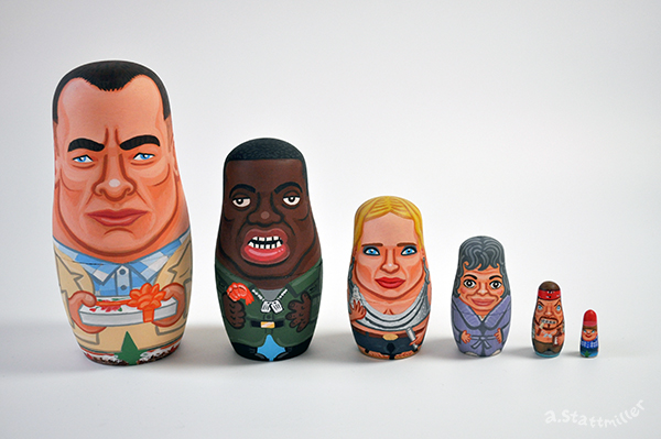 Forrest Gump Nesting Dolls. Hand painted by Andy Stattmiller.