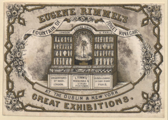 Advertising (1851) for Rimmel's toilet vinegar .source