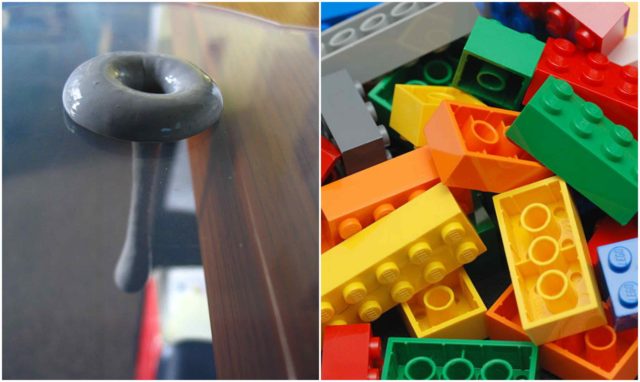 Left photo - Silly putty dripping. Source, Right photo - Lego Color Bricks. Source
