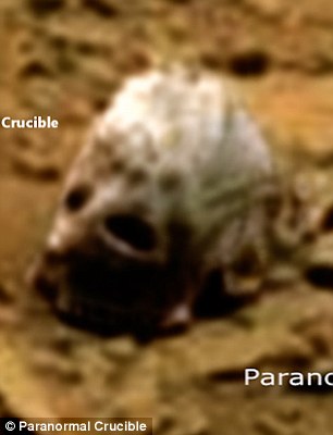 Strange artifact found by the rover, appears to resemble a large skull, obviously alien in nature, could it be the remains of a Sasquatch or a bizarre Martian creature?' 