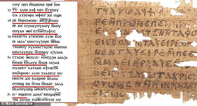 The online version of Gospel of St John, page 7 (left) compared to the Coptic John fragment (right). Source: Mark gooadcre 