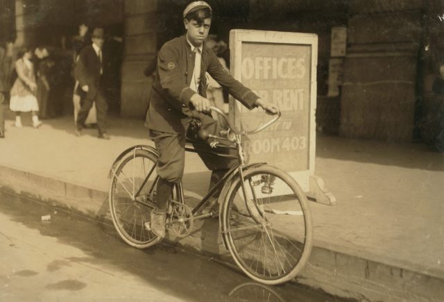 A typical messenger boy in New Orleans. The telegraph companies are trying to obey the law, and few violations occur.