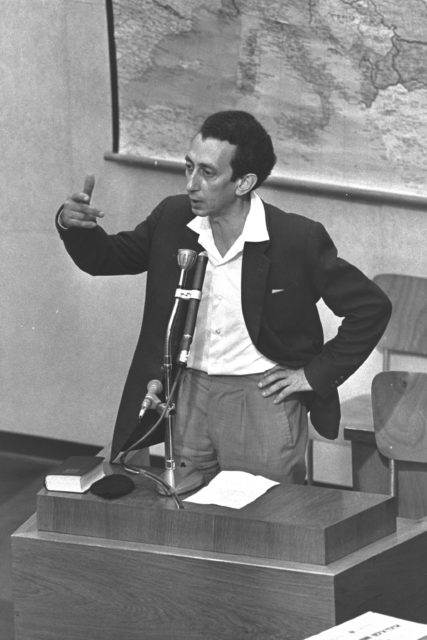 Abba Kovner witnessing at the trial of the Holocaust organizer, Adolf Eichmann. Source