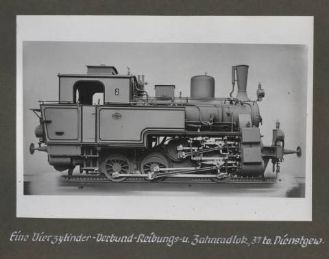 Four cylinder compound rack and adhesion locomotive