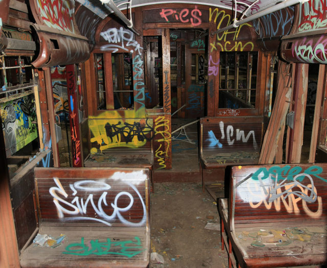 Inside one of the Glebe trams. Source