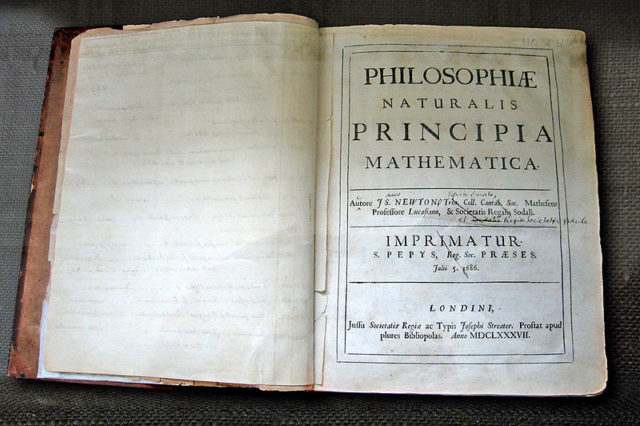 Newton's own copy of his Principia, with hand-written corrections for the second edition. Source