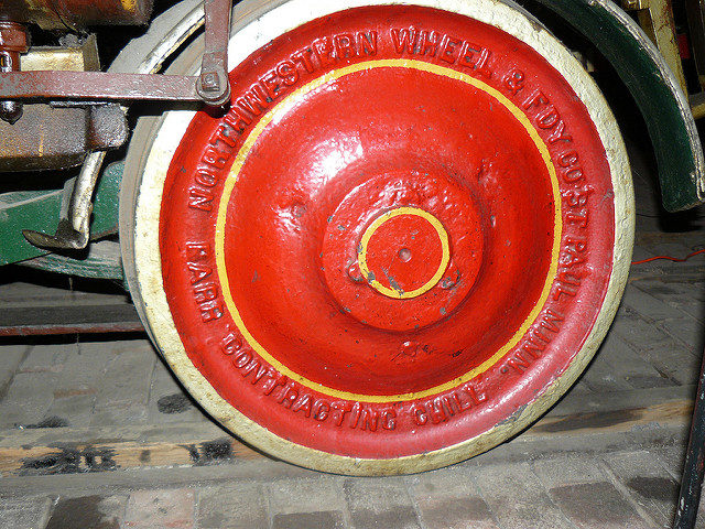 One of the locomotive’s leading wheels. Source