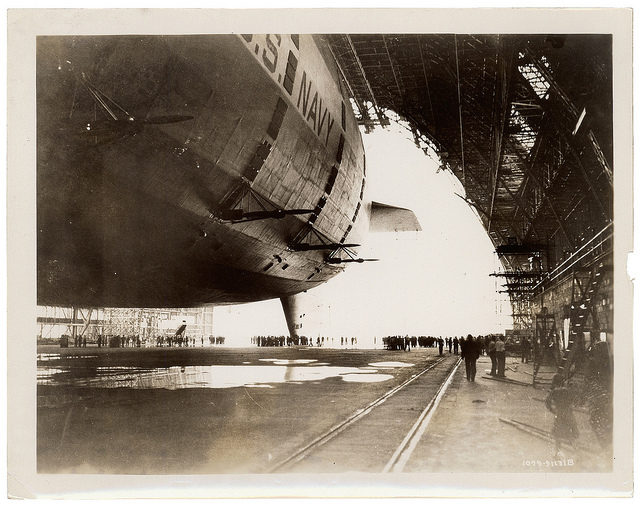 Photograph of the USS Akron in the Goodyear-Zeppelin Dock