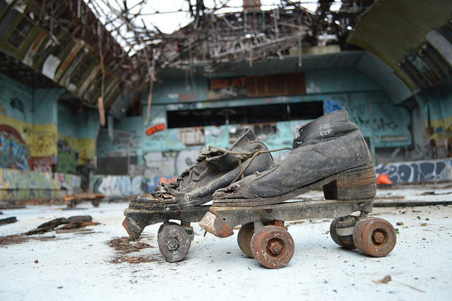 Roller skates abandoned after the blaze.