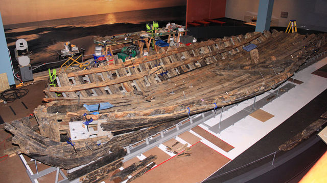 The ongoing reconstruction of the French ship La Belle at the Bullock Texas State History Museum in Austin, Texas, United States. Source