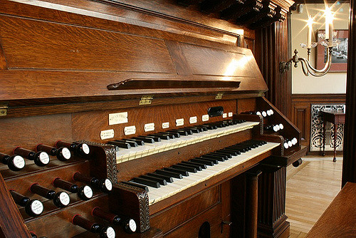 The organ contains 1006 pipes and was originally hand-pumped with a bellows in the basement. The organ still works today. Source