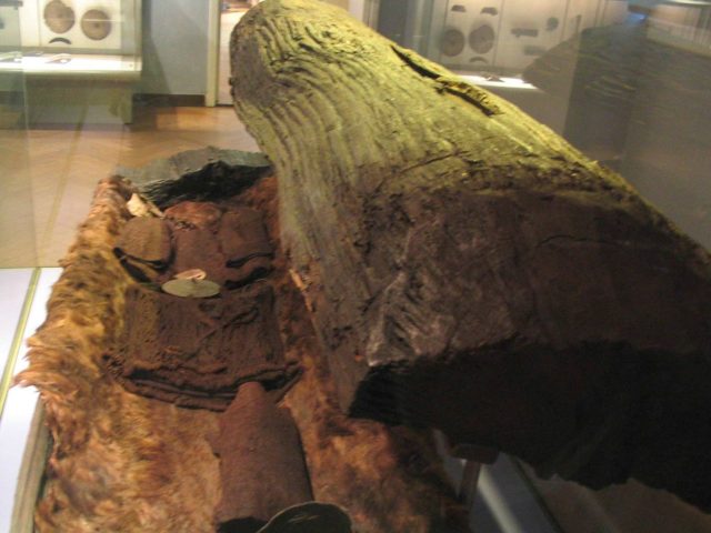Treetrunk coffin of the Egtved Girl at the National Museum of Denmark.Source