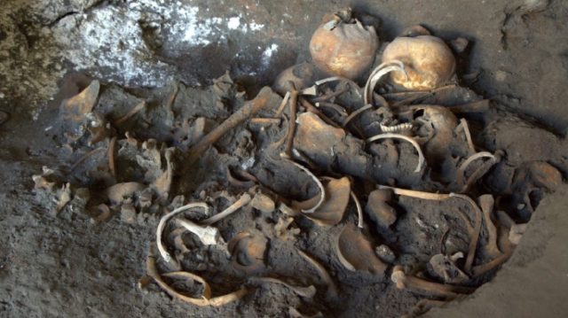 Skeletons located in the excavations of a shop. Source: Soprintendanza Pompei