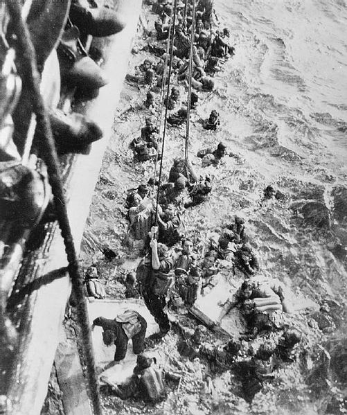 Oscar, who? The survivors of Bismarck being rescued by HMS Dorsetshire. Source: Wikipedia / Public Domain